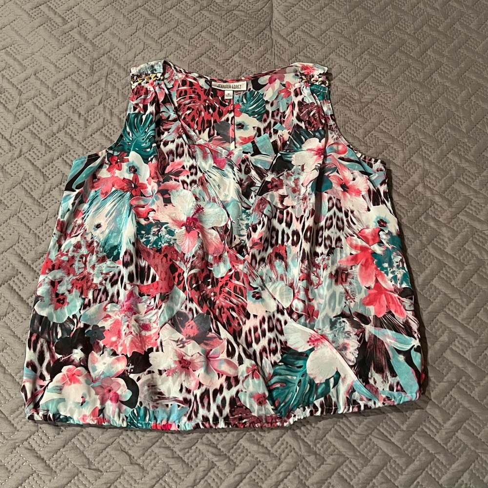 Floral & Leopard Blouson Sleeveless Top